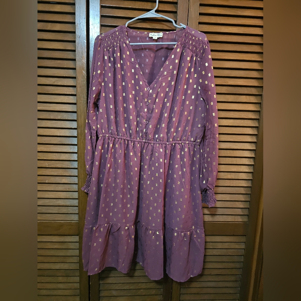 Indigo Rose Burgundy Midi Dress w/ Gold Foil Accents – Elegant & Flattering